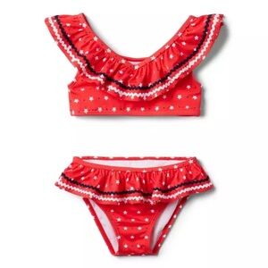 NWOT Janie and Jack Girls Red Starry Ruffle 2 Piece Swim
